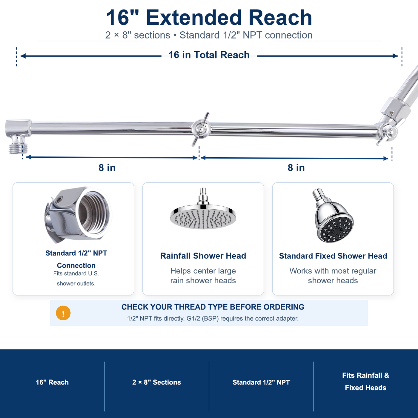RLKDKJ 16-inch Total Reach Shower Extension Arm