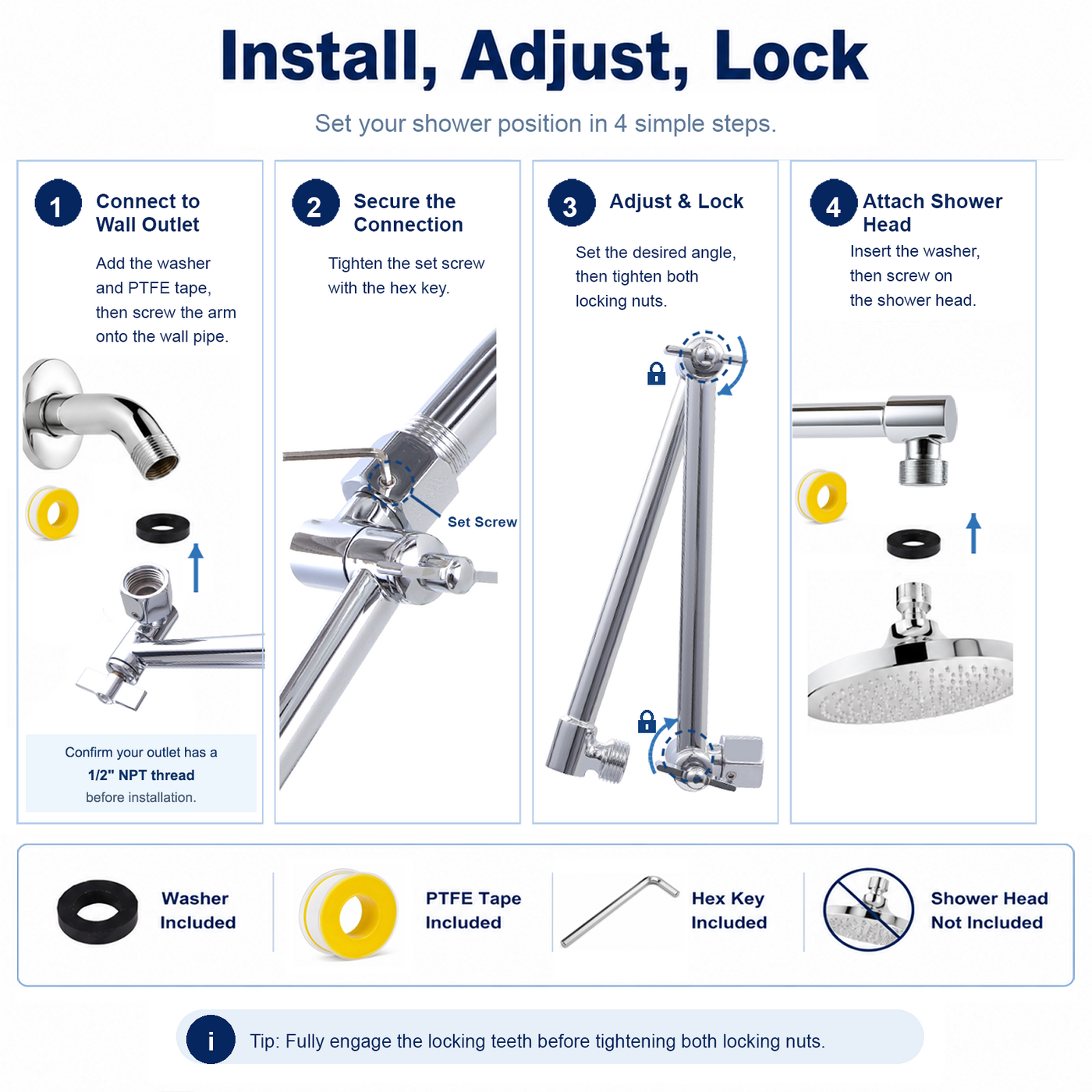 RLKDKJ 16-inch Total Reach Shower Extension Arm