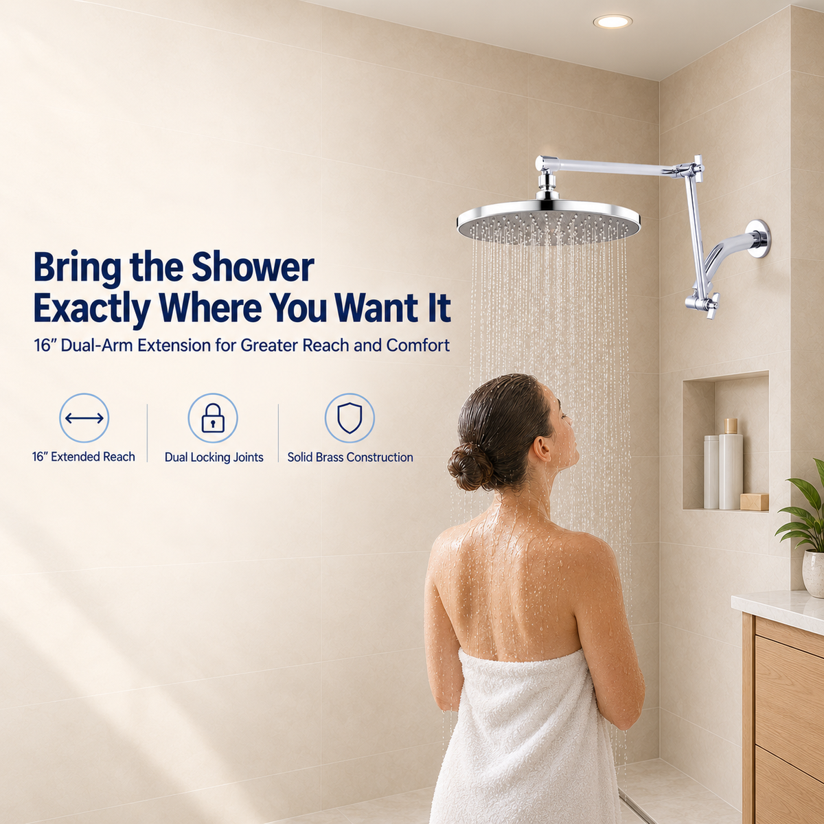 A comfortable shower in a bright bathroom