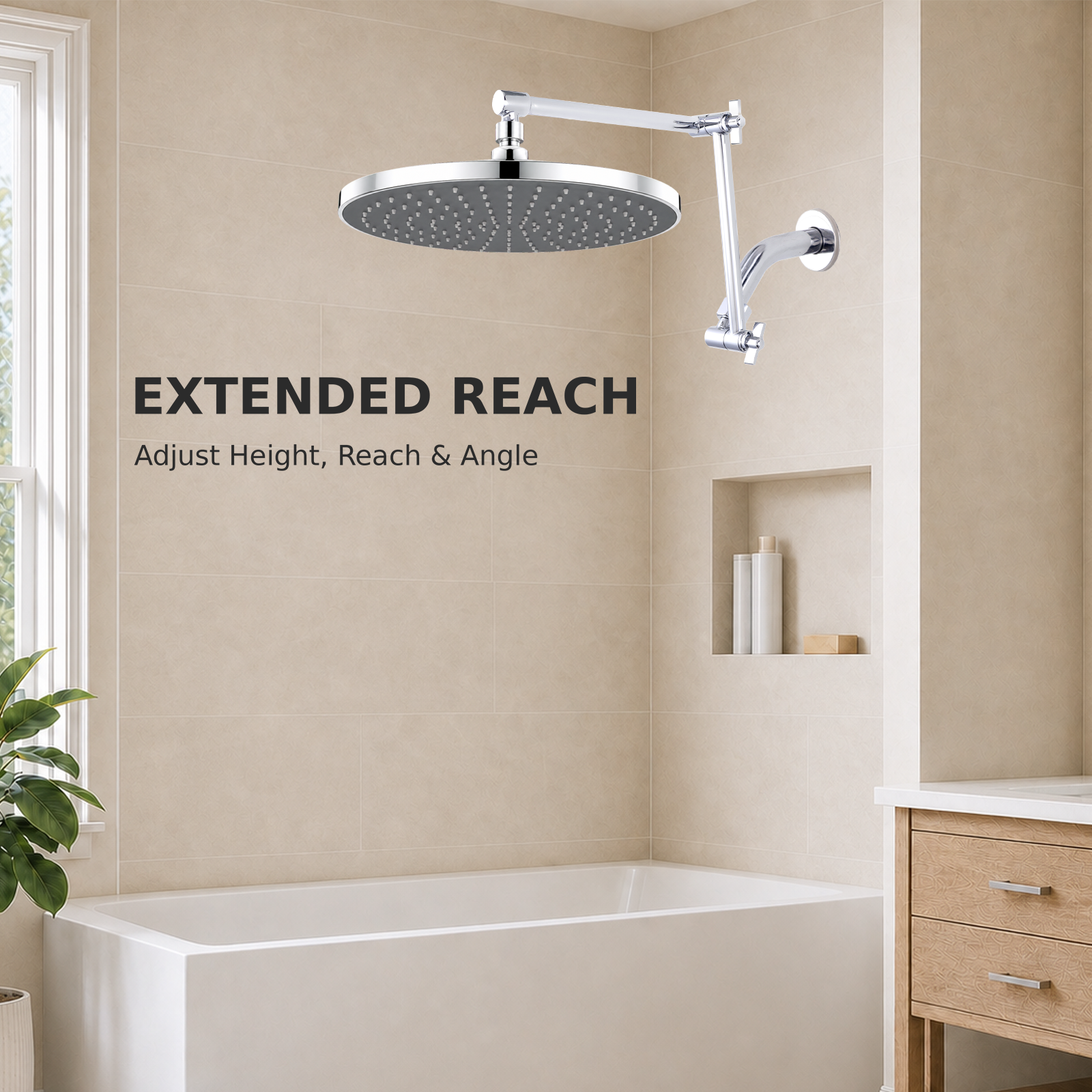 RLKDKJ 16-inch shower extension arm installed in a bathroom